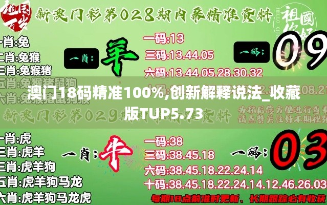澳門18碼精準(zhǔn)100%,創(chuàng)新解釋說法_收藏版TUP5.73