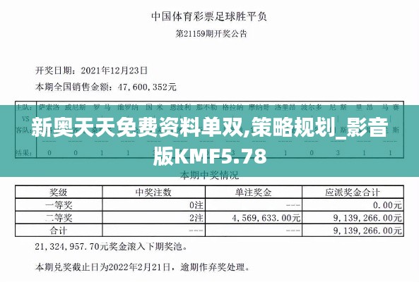 新奧天天免費資料單雙,策略規(guī)劃_影音版KMF5.78