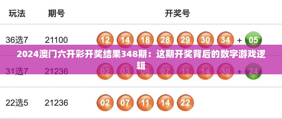 2024澳門六開彩開獎結(jié)果348期：這期開獎背后的數(shù)字游戲邏輯