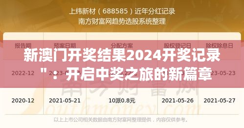 新澳門開獎結果2024開獎記錄＂：開啟中獎之旅的新篇章