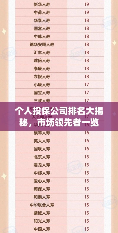 個(gè)人投保公司排名大揭秘，市場領(lǐng)先者一覽