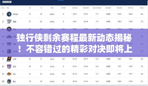 獨行俠剩余賽程最新動態(tài)揭秘！不容錯過的精彩對決即將上演！