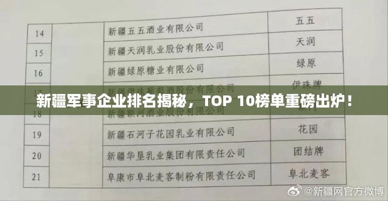 新疆軍事企業(yè)排名揭秘，TOP 10榜單重磅出爐！