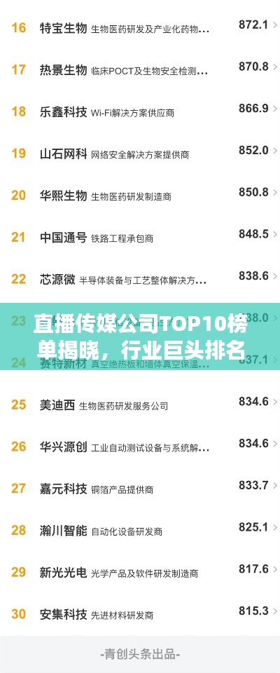 直播傳媒公司TOP10榜單揭曉，行業(yè)巨頭排名及影響力解析