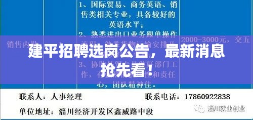 建平招聘選崗公告，最新消息搶先看！