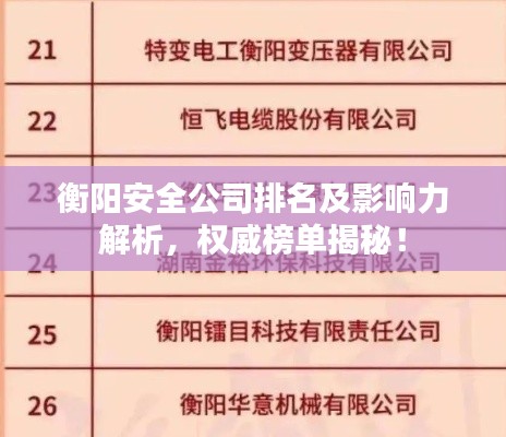 衡陽(yáng)安全公司排名及影響力解析，權(quán)威榜單揭秘！
