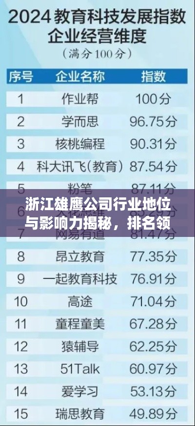 浙江雄鷹公司行業(yè)地位與影響力揭秘，排名領(lǐng)先，引領(lǐng)行業(yè)發(fā)展！