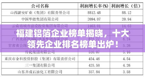 福建鋁箔企業(yè)榜單揭曉，十大領(lǐng)先企業(yè)排名榜單出爐！