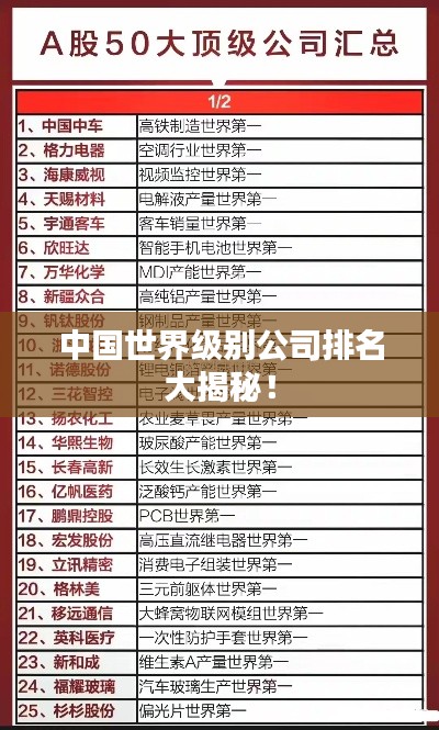 中國世界級別公司排名大揭秘！