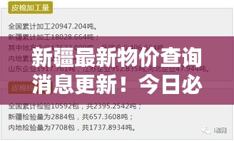 新疆最新物價(jià)查詢消息更新！今日必備資訊！