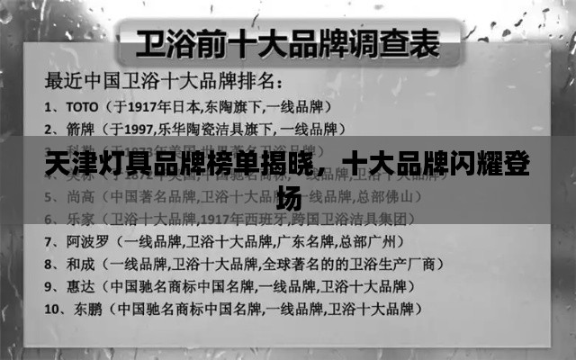 天津燈具品牌榜單揭曉，十大品牌閃耀登場(chǎng)