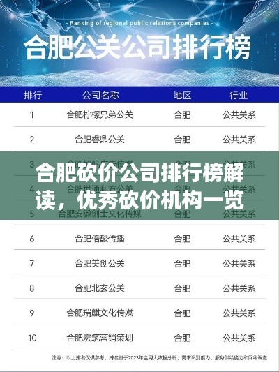 合肥砍價(jià)公司排行榜解讀，優(yōu)秀砍價(jià)機(jī)構(gòu)一覽