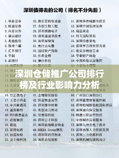 深圳倉(cāng)儲(chǔ)推廣公司排行榜及行業(yè)影響力分析