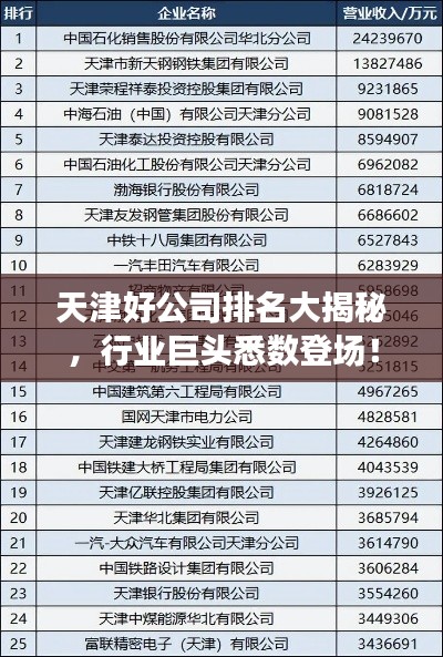 天津好公司排名大揭秘，行業(yè)巨頭悉數(shù)登場！