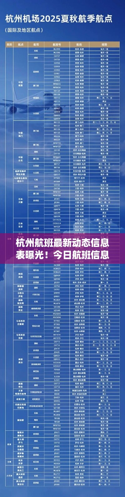 杭州航班最新動(dòng)態(tài)信息表曝光！今日航班信息一覽無余