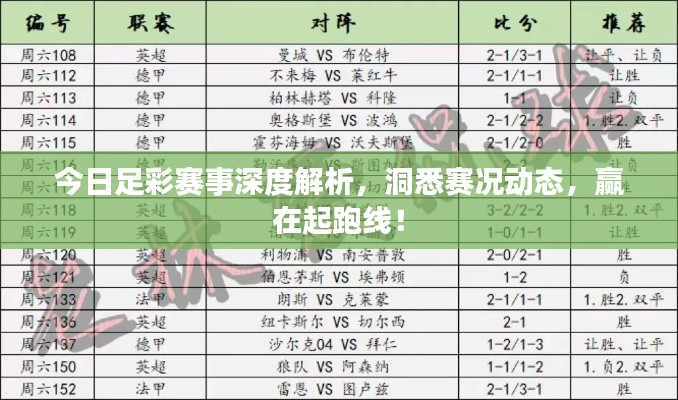 今日足彩賽事深度解析，洞悉賽況動態(tài)，贏在起跑線！