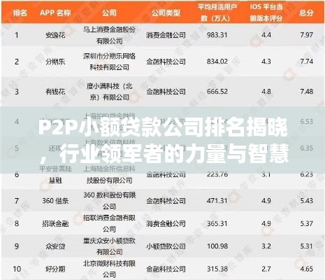 P2P小額貸款公司排名揭曉，行業(yè)領(lǐng)軍者的力量與智慧比拼