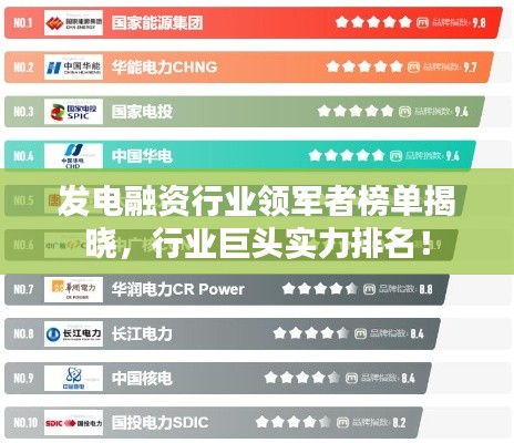 發(fā)電融資行業(yè)領軍者榜單揭曉，行業(yè)巨頭實力排名！
