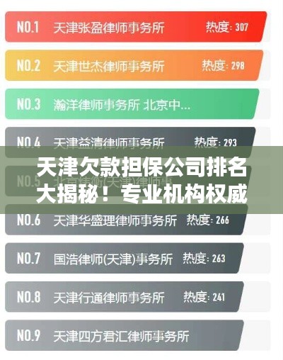 天津欠款擔保公司排名大揭秘！專業(yè)機構權威榜單出爐！